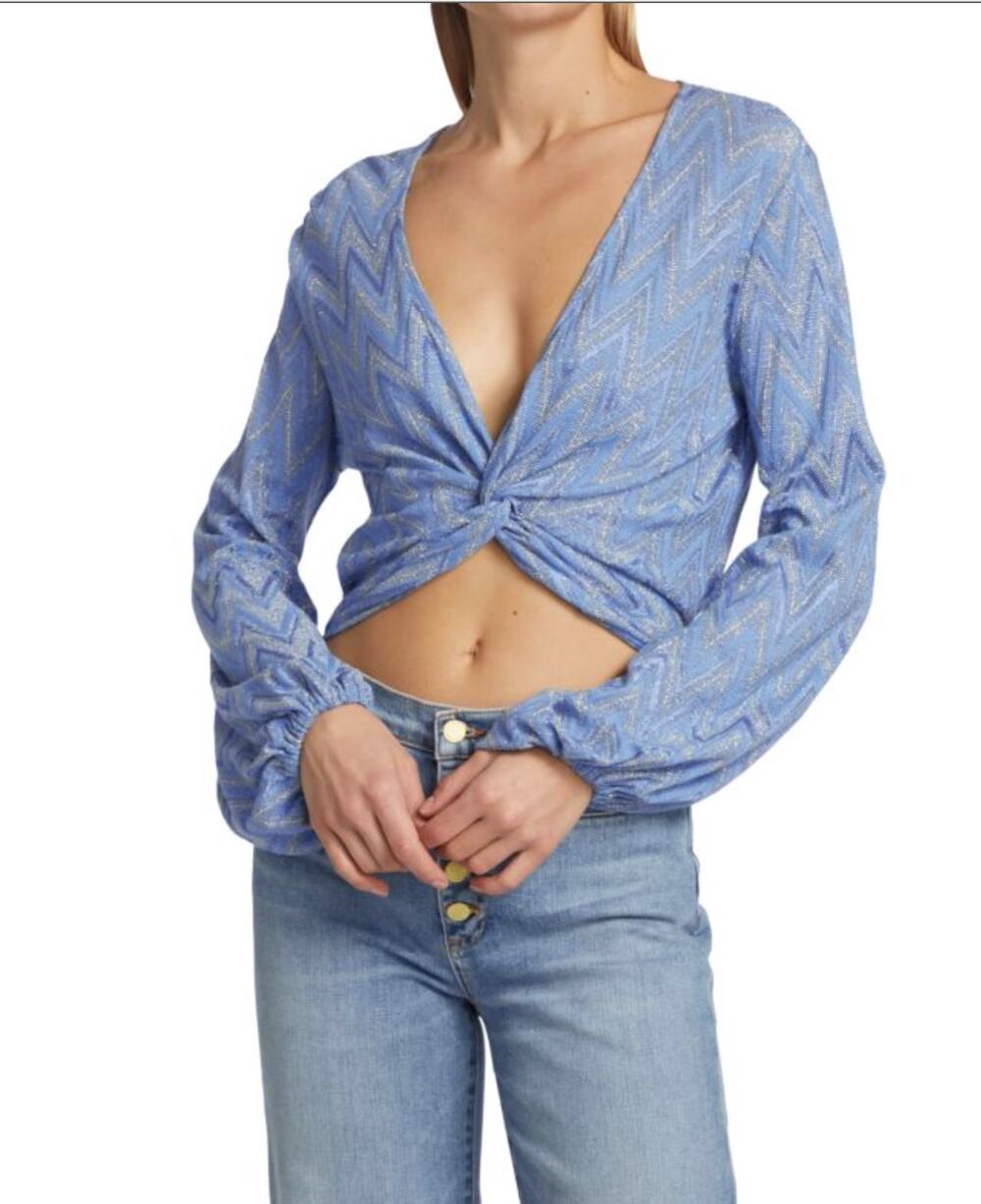 Ramy Brook Womens M Blue Dakota Long Sleeve Lightweight Crop Top NWT